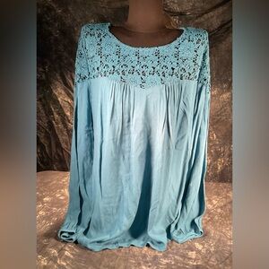 Old Navy Blue Embellished Blouse with Bib Collar